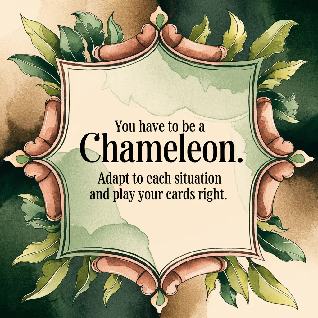  "You have to be a chameleon. Adapt to each situation and play your cards right."